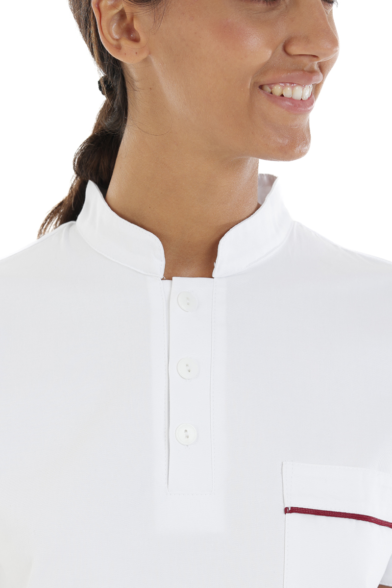 Casacca unisex collo coreana bianca con profili rossi - immagine 4