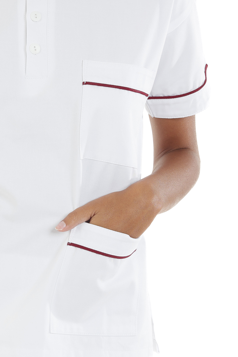 Casacca unisex collo coreana bianca con profili rossi - immagine 6