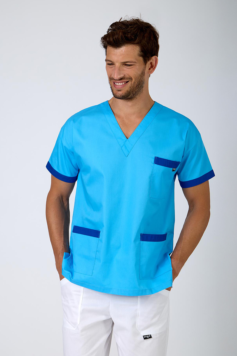 Casacca unisex collo V atollo bordi bluette misto cot./pol. - immagine 2