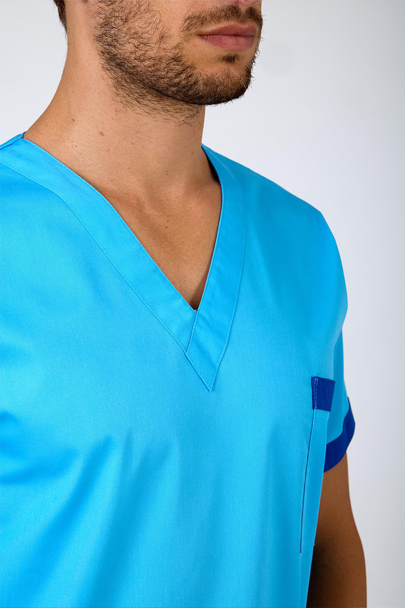 Casacca unisex collo V atollo bordi bluette misto cot./pol. - immagine 5