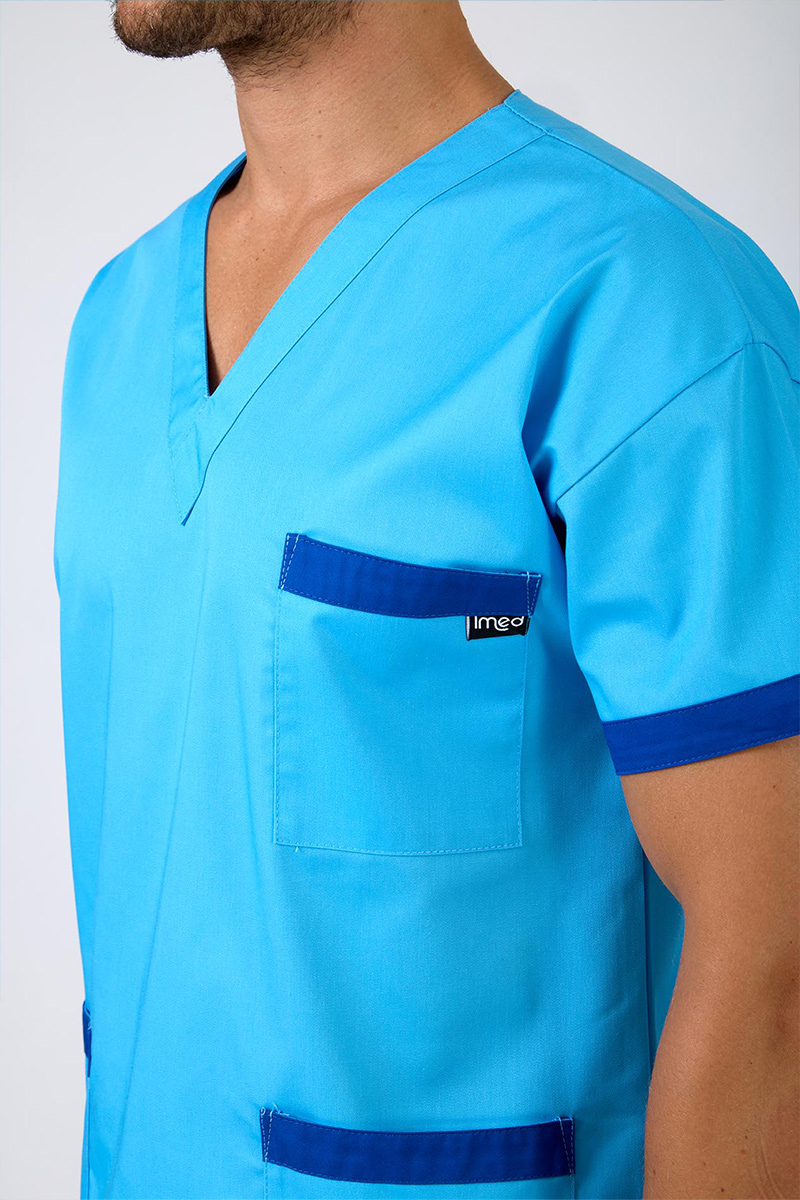 Casacca unisex collo V atollo bordi bluette misto cot./pol. - immagine 3