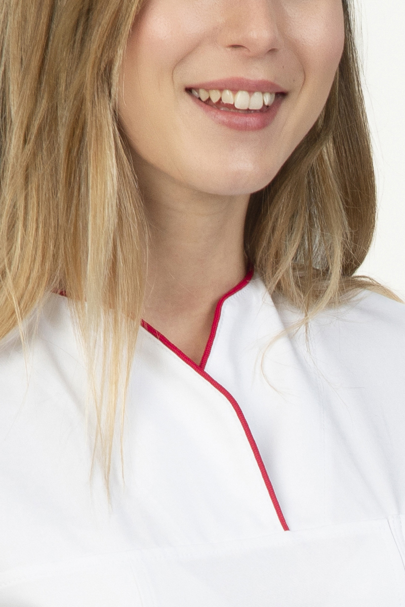 Casacca donna collo sovrapposto bianca profili rossi - immagine 3