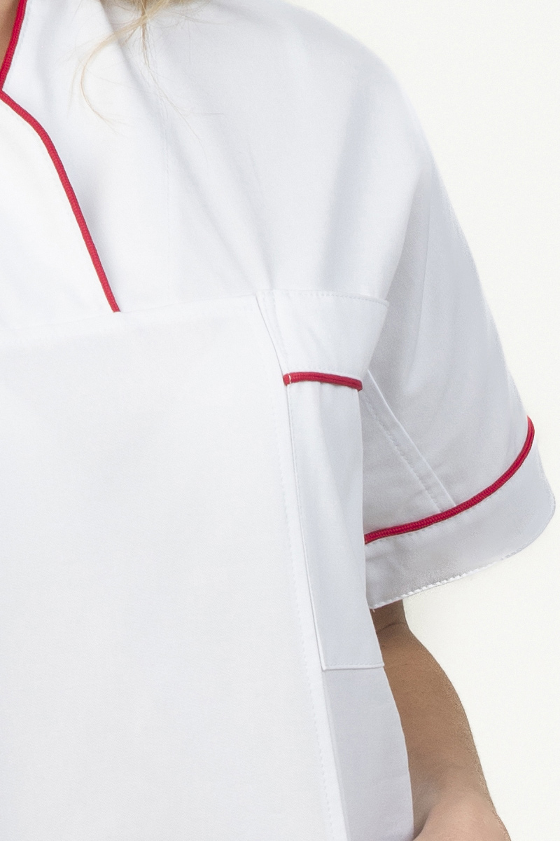 Casacca donna collo sovrapposto bianca profili rossi - immagine 6