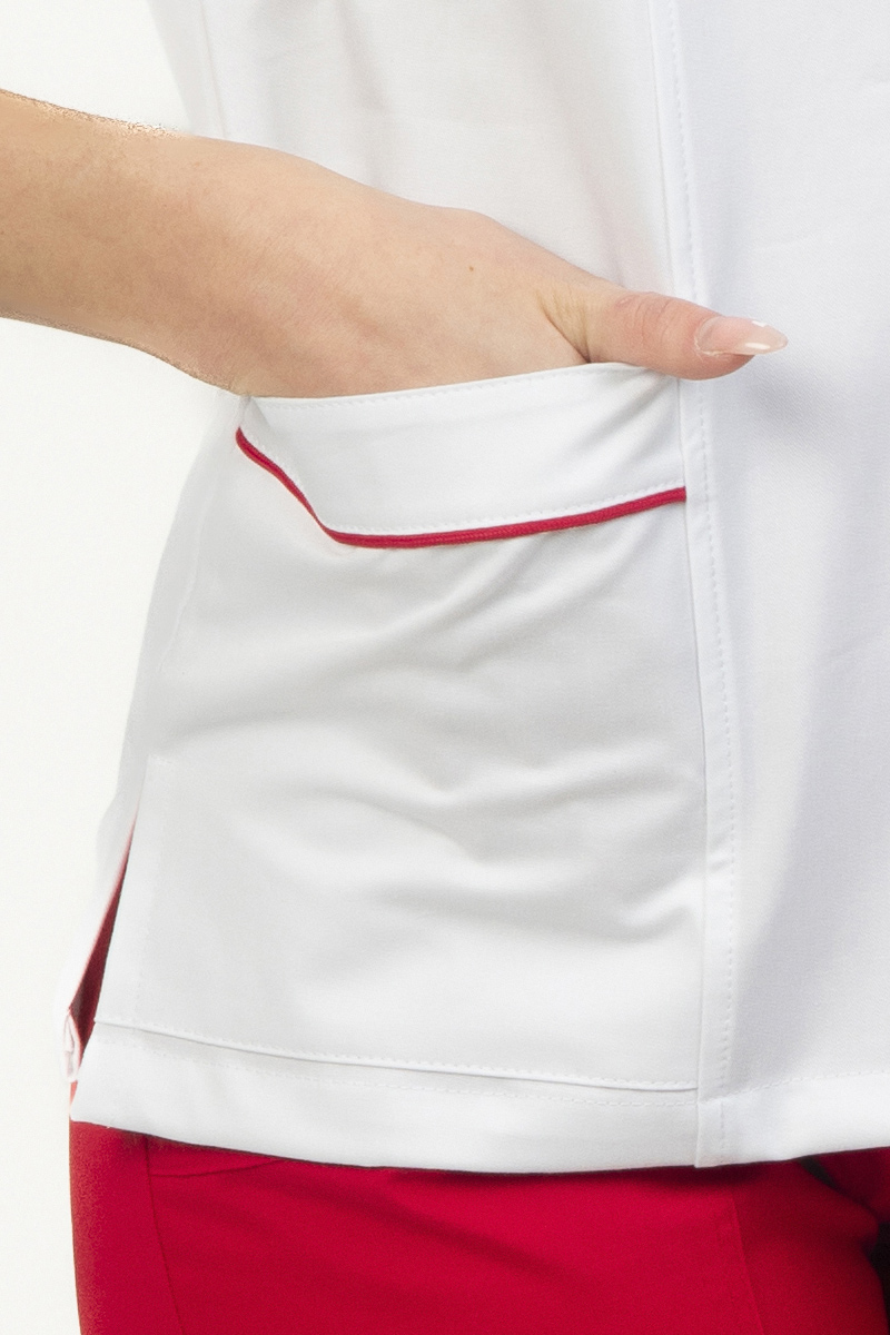 Casacca donna collo sovrapposto bianca profili rossi - immagine 5