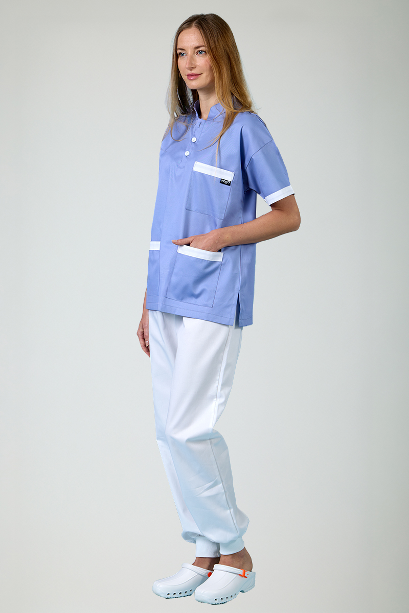 Casacca unisex collo coreana azzurro chiaro bordi bianchi - immagine 3