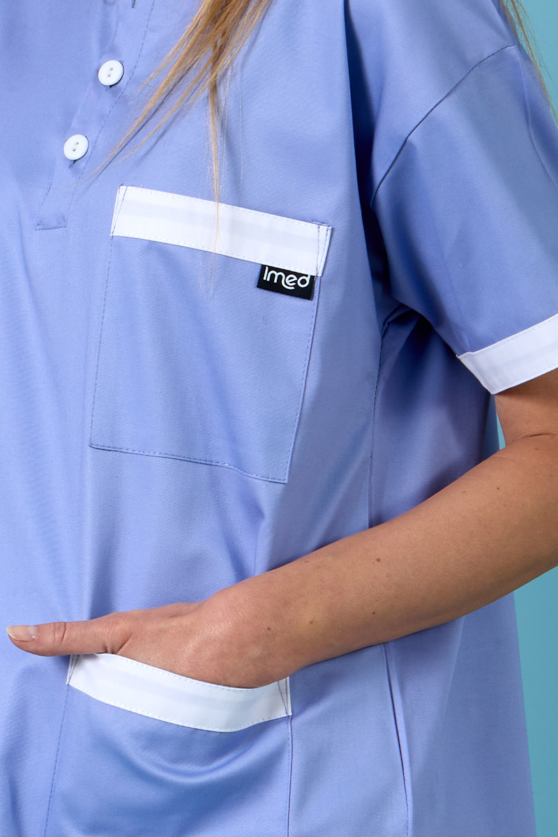 Casacca unisex collo coreana azzurro chiaro bordi bianchi - immagine 4