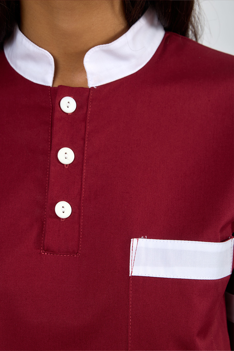 Casacca unisex collo coreana bordeaux bordi bianchi - immagine 3