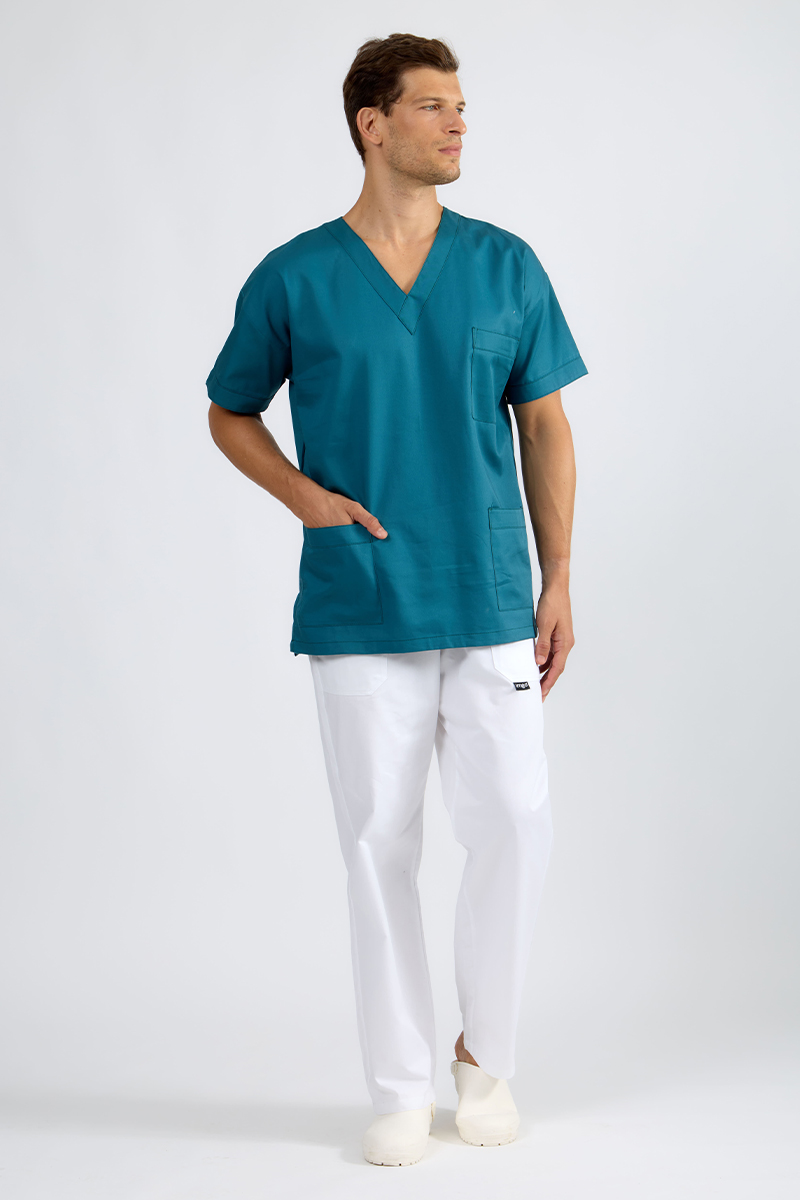 Casacca unisex collo V petrolio - immagine 3