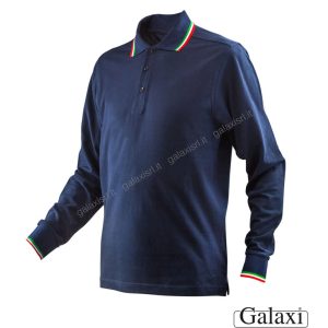 Polo manica lunga blu tricolore