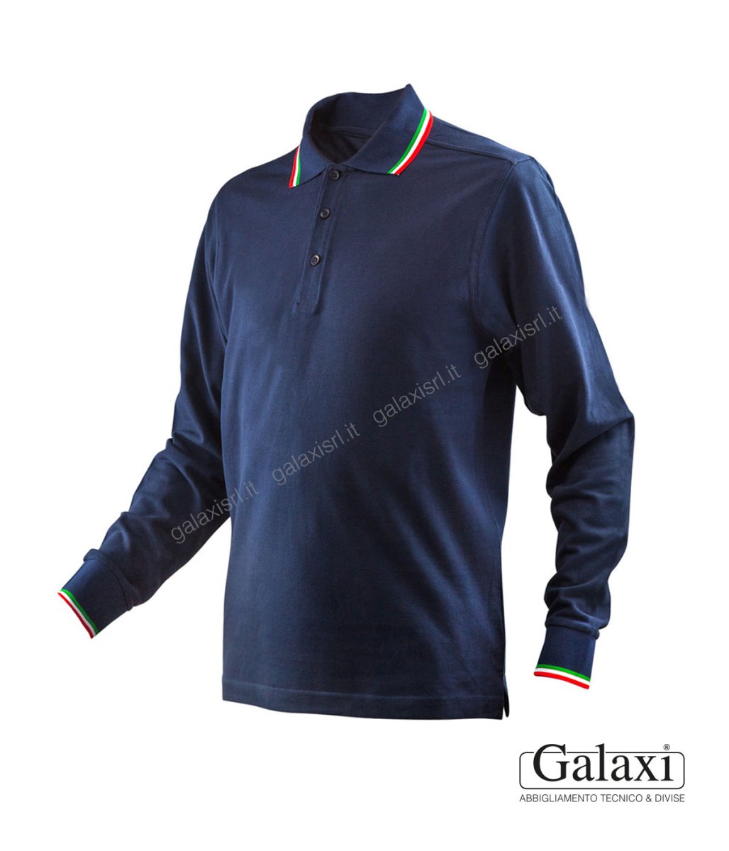 Polo manica lunga blu tricolore
