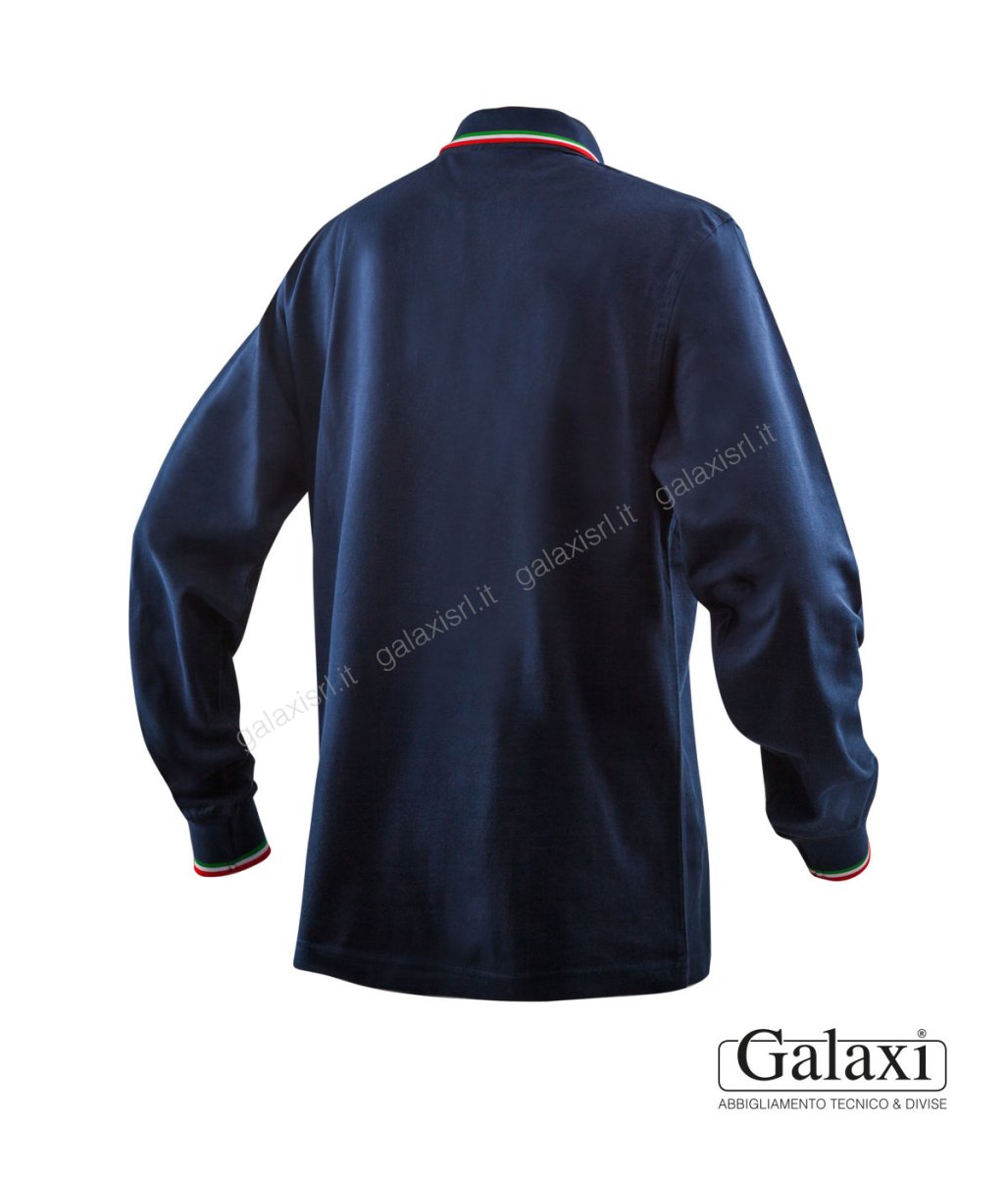 Polo manica lunga blu tricolore - immagine 3