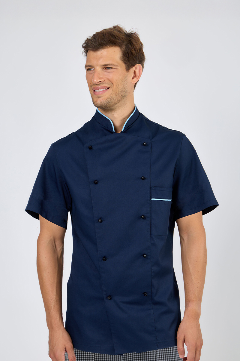 Giacca chef unisex blu profili azzurri misto cot./pol. - immagine 2