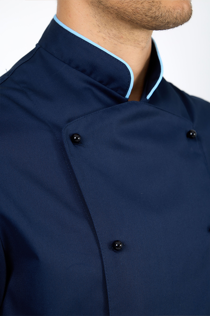 Giacca chef unisex blu profili azzurri misto cot./pol. - immagine 3