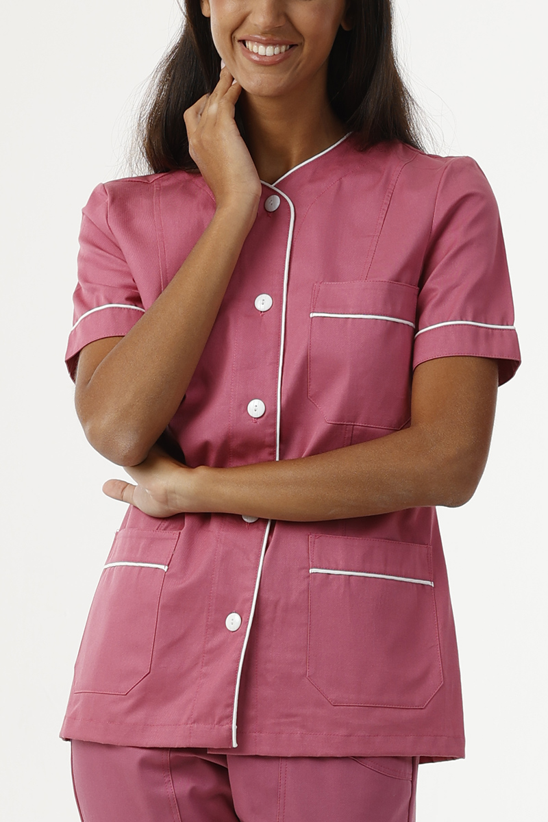 Giacca donna collo V piccolo fucsia con profili bianchi - immagine 3