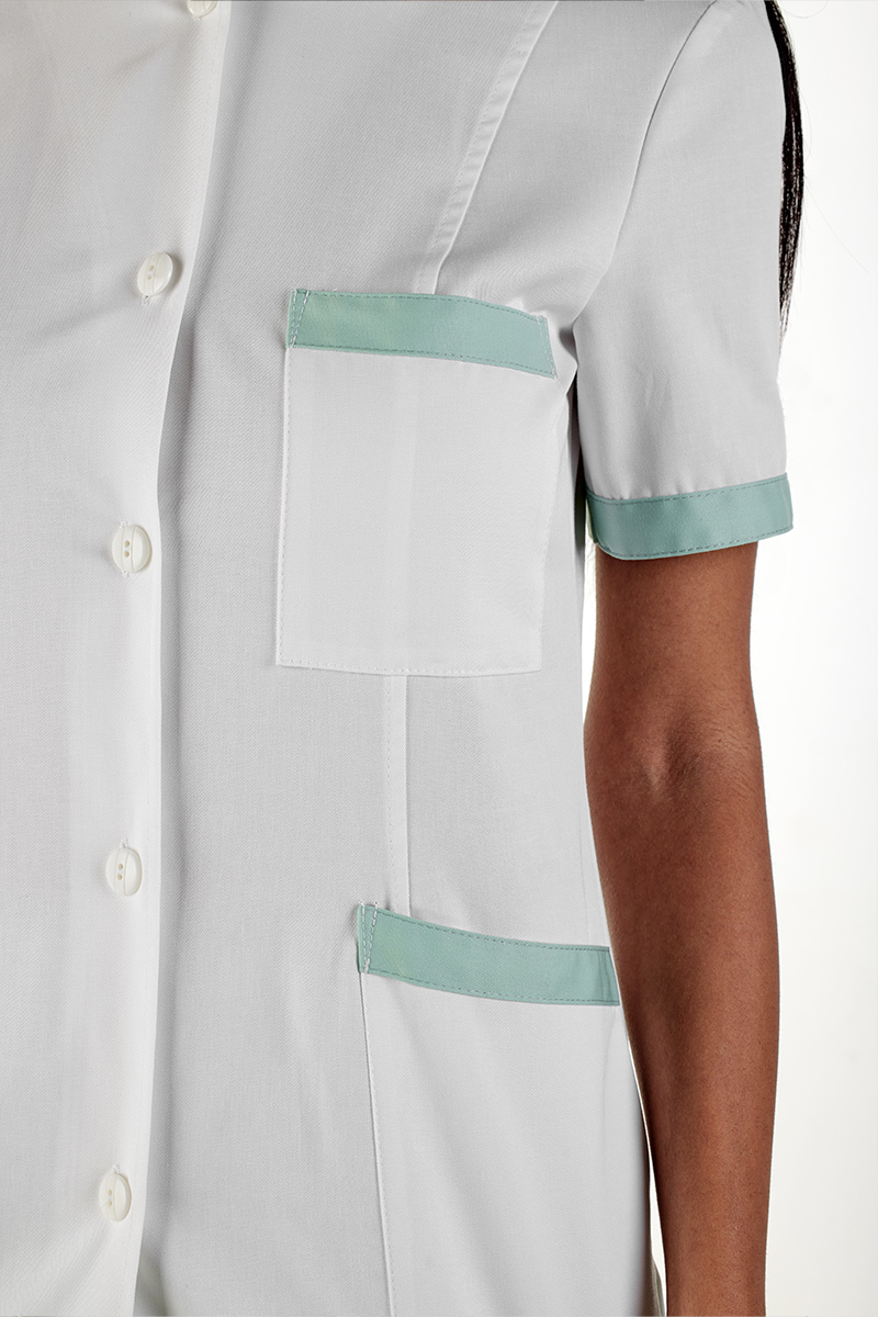 Giacca donna collo coreana bianca bordi verde acqua - immagine 3