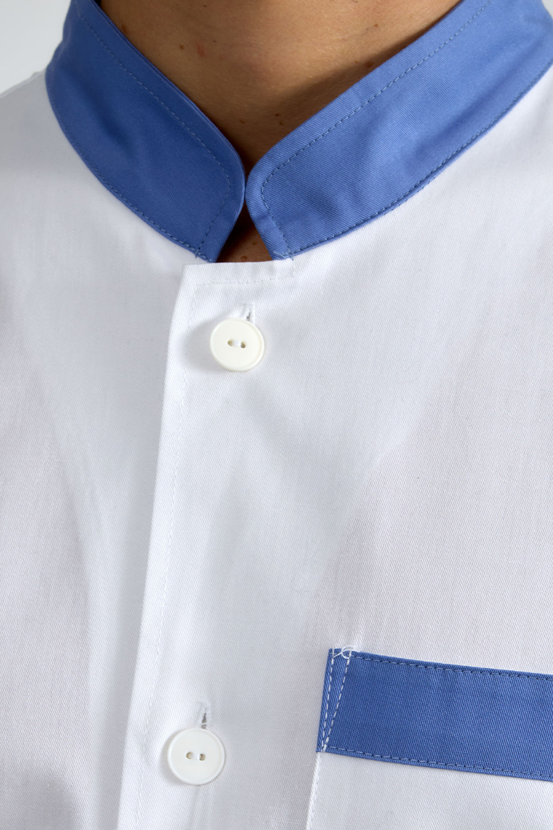 Giacca unisex collo coreana bianca bordi azzurri - immagine 3