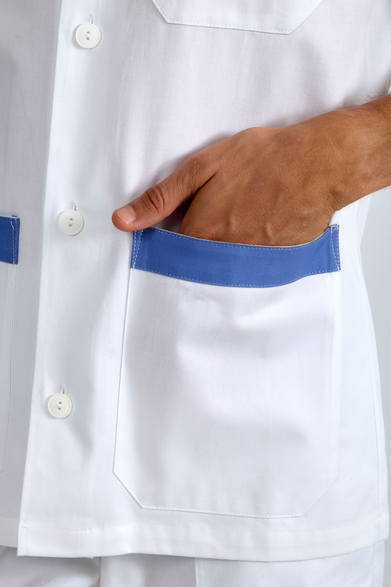 Giacca unisex collo coreana bianca bordi azzurri - immagine 4