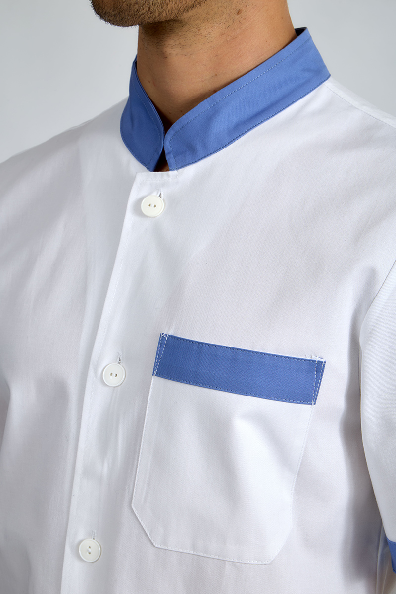 Giacca unisex collo coreana bianca bordi azzurri - immagine 6