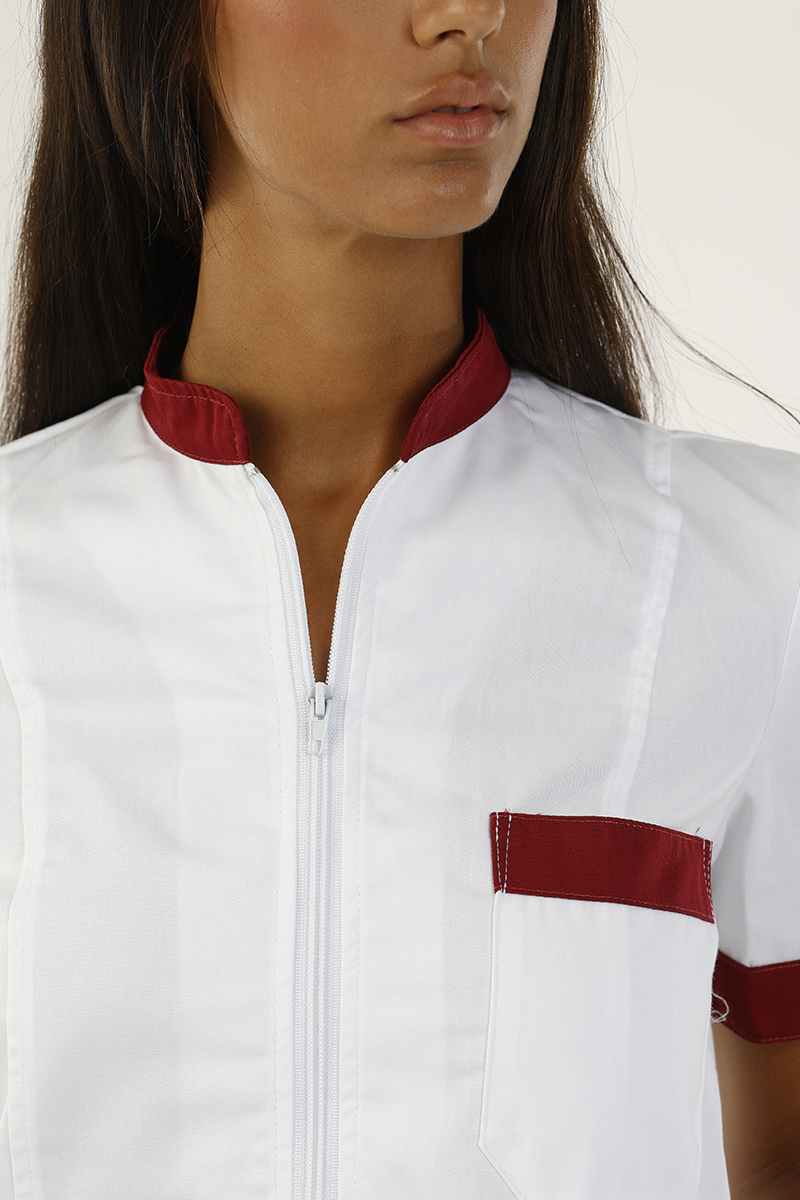 Giacca donna collo coreana bianca bordi bordeaux - immagine 3