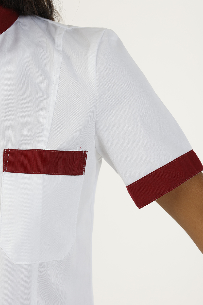 Giacca donna collo coreana bianca bordi bordeaux - immagine 4