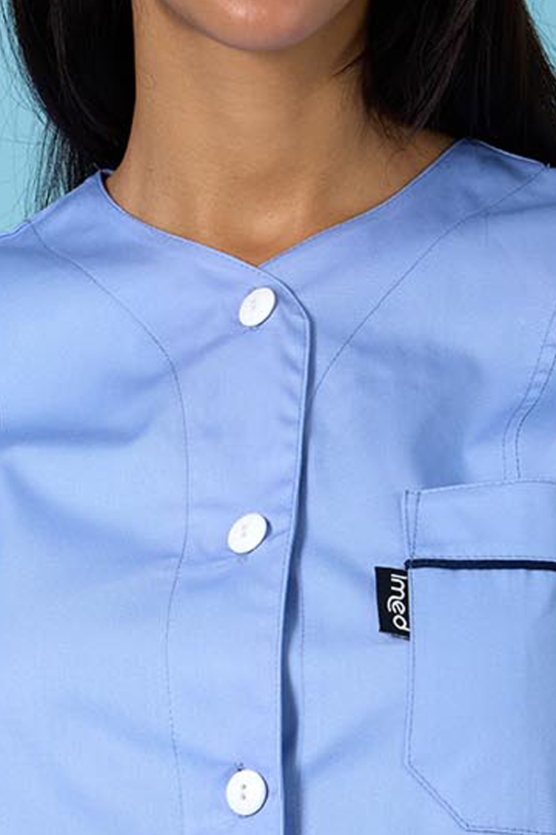 Giacca donna collo V piccolo azzurro chiaro con profili blu scuro - immagine 4