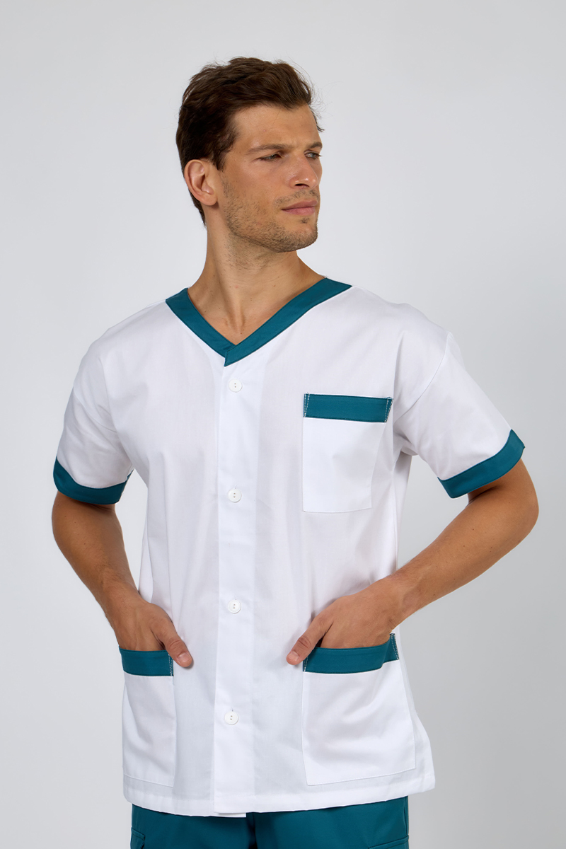 Giacca unisex collo V marinaio bordi petrolio - immagine 2